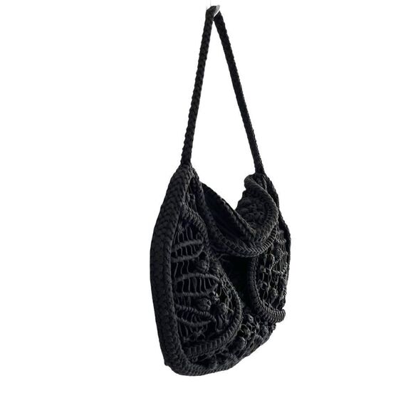 MADE On Earth For David & Scotti Boho Macramé Bag Purse Black One Size - Picture 9 of 11